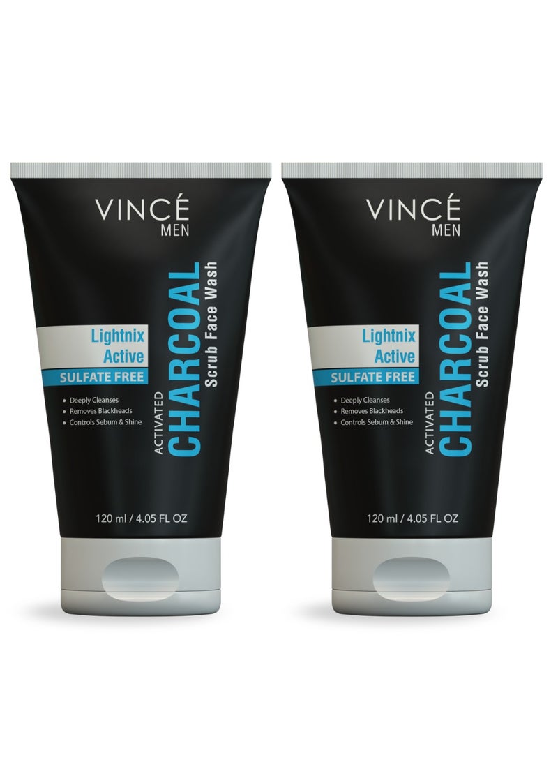 VINCE Charcoal Face Wash - Pack of 2 – Deep Cleanses, Exfoliates Dead Skin, Removes Blackheads, Dirt, Oil & Impurities – Brightens & Clarifies for a Clear, Glowing Complexion – 120ml Each - Image 1
